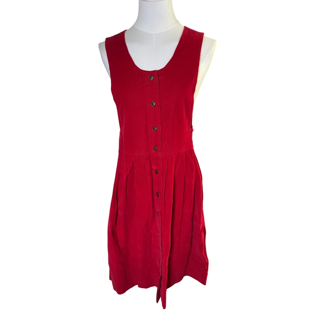 Twee Pinafore‎ Button Front Red Fit Flare Sundress RetroBR Connolly Women 4P